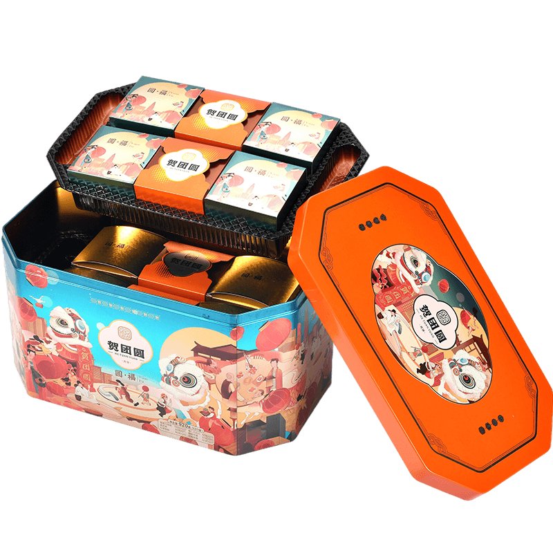 其他特产贺团圆月饼礼盒圆福6味12饼920g蛋黄莲蓉双层礼盒铁盒装国美