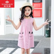 夏季新品女童棉麻连衣裙韩版棉质休闲居家外穿公主裙子(130 紫色)