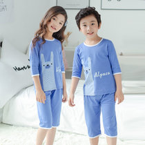 新款夏季薄款儿童睡衣卡通图案七分袖家居服中小童家居服套装(150cm 白)