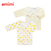 Emimi 爱米米 日本制造 新生儿纯棉短款内衣和尚服2件套 0-3个月(新生儿（0-3个月） 黄鸭鸭黄条纹)