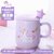 陶瓷马克杯可爱少女带盖勺喝水杯子家用咖啡麦片杯创意个性潮流(【平面独角兽】紫色-400ml)