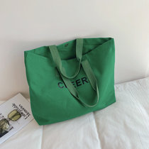 2021大容量购物袋休闲文艺单肩包女托特大包手提包简约百搭帆布包(绿色 默认版本)