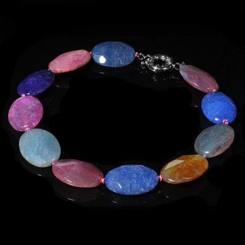 【久德福】-水晶项链-彩色椭圆形水晶玛瑙项链-七彩斑斓【图片 价格