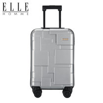 ELLE HOMME时尚拉链拉杆箱旅行箱防刮耐磨静音飞机轮行李箱(淡雅银 26寸)