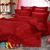艾居乐 家纺纯棉 世纪童话 大红床上用品 婚庆六件套 包邮