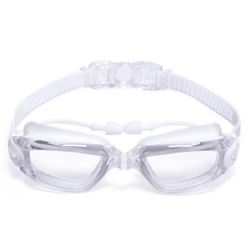 户外泳镜防水防雾游泳眼镜男女大框电镀镜带耳塞泳镜1309(透明白色)