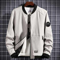 男士外套2021新款春秋季男装衣服潮流韩版棒球服上衣休闲夹克(深灰色 XL)