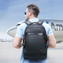 双肩包男新款背包休闲大容量学生书包商务电脑包男士旅行包出差包(黑色)