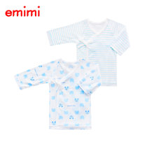 Emimi 爱米米 日本制造 婴幼儿纯棉和尚服套装宝宝内衣 0-3个月(新生儿（0-3个月） 蓝小熊蓝条纹)