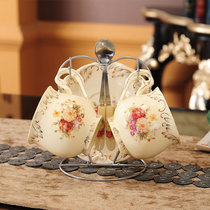 欧式陶瓷咖啡杯子高档精致杯具套装英式下午花茶家用小奢华优雅。(浪漫花海两杯两碟两勺(带杯架-I 默认版本)
