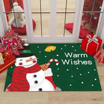 圣诞节狂欢卡通地垫家用入户门口脚垫防滑玄关地毯卧室圣诞装饰(绿底小雪人 80*100厘米)