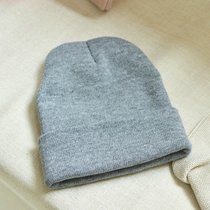 SUNTEK帽子女秋冬季韩版薄款糖果色针织毛线帽月子帽加绒堆堆帽百搭冷帽(有弹性（53-58cm） 灰色 纯色光板针织帽)