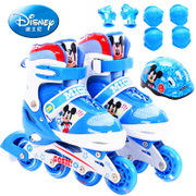 DISNEY/迪士尼米奇儿童溜冰鞋套装直排轮轮滑鞋滑冰鞋旱冰鞋送头盔+护具(蓝色 M码35-38)