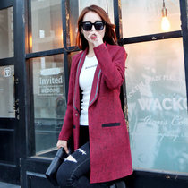 2016秋装新款修身西装外套女装韩版显瘦休闲中长款长袖风衣(红色 L)