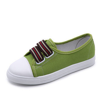 夏季新款帆布平底鞋休闲小白鞋女学生松紧浅口百搭单鞋绿色偏小一码38