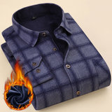 【加绒加厚】商务休闲格纹柔软男士保暖长袖衬衫(蓝色 170)