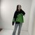 韩国chic秋冬复古小众撞色圆领套头宽松洋气纯绵羊毛长袖针织毛衣女(绿色 XL)
