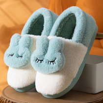 棉拖鞋女男冬季家居情侣毛绒卡通保暖包跟棉鞋(绿色萝卜兔 36-37（建议35或36的脚）)