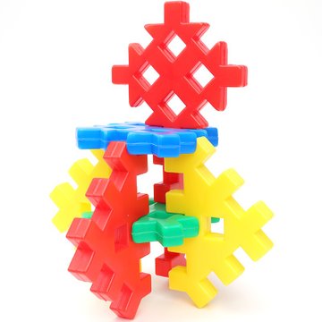 拼插块玩具桌面彩色拼插积塑模型4色2种形状40件装3岁方形齿轮积木
