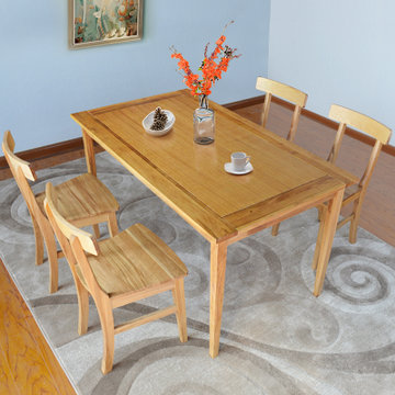 木巴简约实木餐桌椅组合时尚原木色家用吃饭桌子一桌四椅长方形餐台(CZ174+YZ356(一桌四椅） 默认)