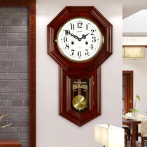 汉时(Hense)欧式复古实木机械挂钟中式客厅创意古典装饰摆钟HP31(红木色椴木阿拉伯面)