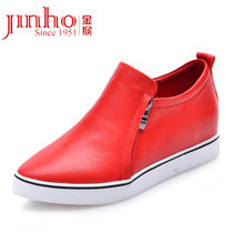 金猴 Jinho2015 秋季新款时尚热卖韩版 真皮牛皮休闲皮鞋女单鞋Q59051(红色)