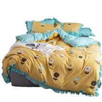 黛格单双人床上用品 1.5m 1.8m 2.0m床韩版可爱花卉洛卡棉花边四件套件 被套 床单(3 默认)