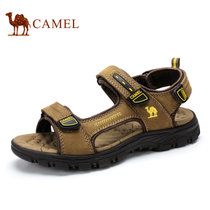camel骆驼户外男鞋 新款头层牛皮休闲沙滩鞋 魔术贴凉鞋男A622344237(驼棕 39)