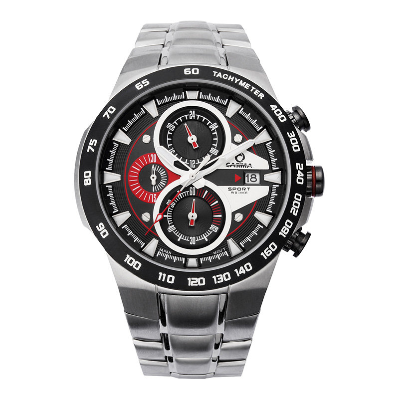 卡斯曼(casima)三眼防水夜光男士手表st-8203运动赛车计时钢化男表正