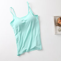 莫代尔吊带背心女带胸垫 免穿文胸罩杯一体式bra大码内衣外穿夏季(艾绿色【吊带款】 2XL（130-150斤）)