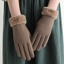 保暖手套女士冬季冬天户外羊毛加绒韩版运动骑行加厚触屏防风(卡其色)