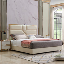 A家 美式床 现代轻奢皮床 卧室婚床双人床真皮床框架结构1.5米1.8米单人床双人床卧室家(B款 1.8床+床垫+床头柜*2)