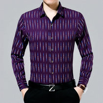 2016秋季新款中年男士长袖衬衫 商务休闲爸爸装 棉修身印花衬衣6883xiaojin(紫色 165)