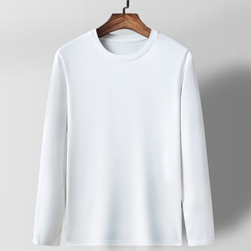 jls桑蚕丝春季新品男上衣圆领长袖t恤纯色内搭宽松百搭男式t恤s码白多