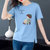 【灵薇雅】夏季韩系100%纯棉小女孩卡通印花宽松圆领短袖T恤衫D7263(天蓝色 XXXL)