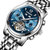 宾格（BINGER）手表男表全自动机械表镂空防水腕表(本色蓝面钢带)
