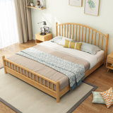 进畅家具 全实木床北欧风格现代简约双人床1.8米单人1.5米日式原木主卧家具(1.5*2米（原木色） 床)