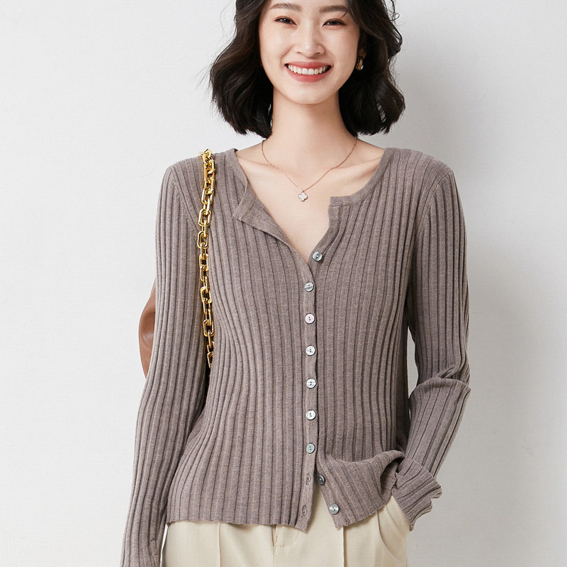 女士圆领针织羊毛衫时尚百搭宽松开衫外套洋气上衣(咖驼色 s)图片大全