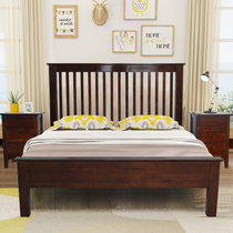 木巴家具简约现代实木床1.5 1.8米双人床 欧式田园床 白色婚床松木床1.5米(C384咖啡色  1.5*2 默认)
