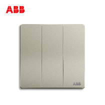 ABB开关插座面板轩致无框香槟银色系列USB+五孔一开单控双控错位二三插三孔16A电视电话电脑六类网插86型家用面板(三开双控AF121-CS)