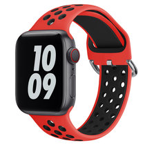 新款适用于苹果watch运动手表表带双色硅胶透气38/40/41/42/44/45通用表带(红黑 38/40/41MM通用)