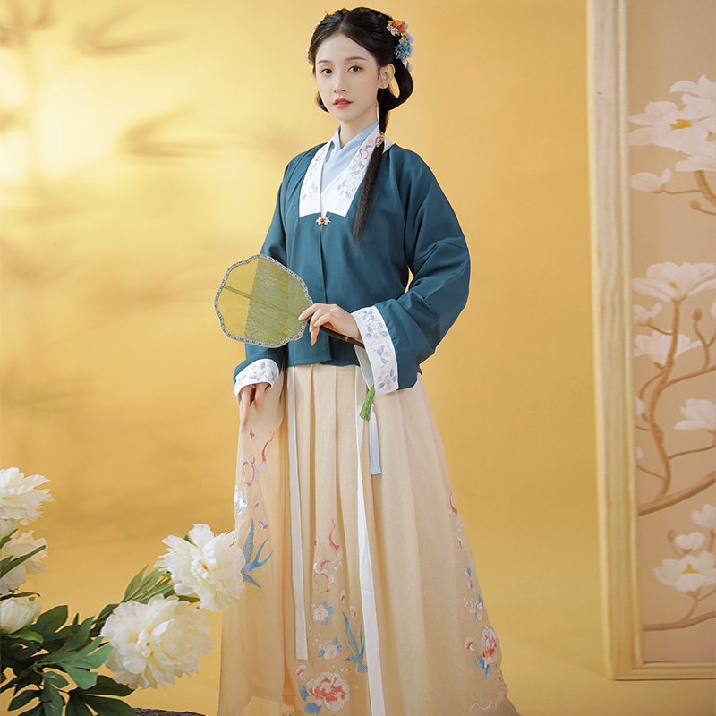 原创汉服女【花事未觉】明制对襟合领衫刺绣襦裙中国风日常款(红色 xl