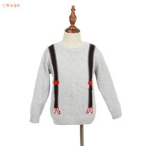 童装男童小童圆领套头针织毛衣2017时尚新款可爱背带提花灰色(灰色 110cm)