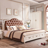 a家家具 美式乡村实木床白色1.5米主卧卧室1.8软包双人床欧式大床(单床 1.5*2米框架床)