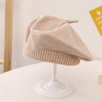 SUNTEKins秋冬新款韩版婴幼儿童洋气针织帽贝雷帽子宝宝柔软画家毛线帽(约7个月-4岁（46-52cm）有弹性 米卡其 针织贝雷帽)