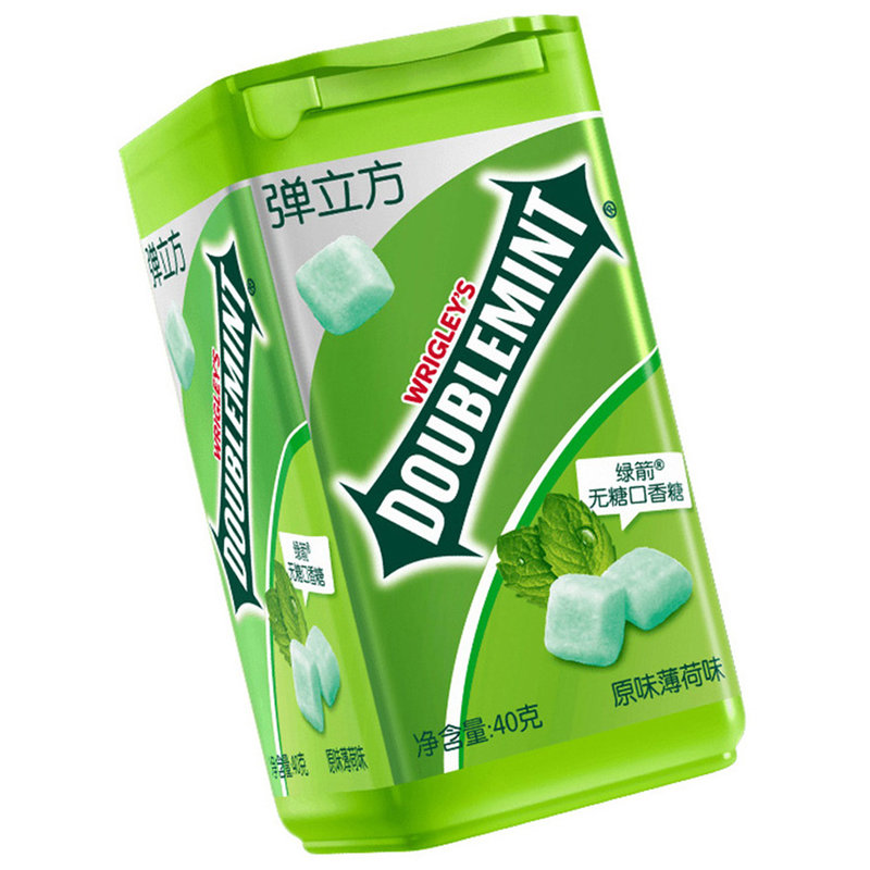 国美自营绿箭弹立方无糖口香糖原味薄荷味18粒40g