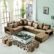 紫茉莉 沙发 布艺沙发 小户型沙发 简约现代客厅三人转角布艺沙发(土豪金色 六件套送茶几电视柜)