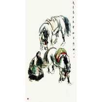 史学利 国画 人物画 水墨写意 妇女 马 竖幅立轴
