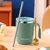 马克杯304不锈钢带盖喝水杯子女情侣创意带勺子茶杯办公室咖啡杯(抹茶绿+金色勺子+吸管)