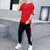 卡狮品 上衣裤子两件套夏季男装短袖T恤运动休闲潮流时尚印花ch套装2009(红色 L)